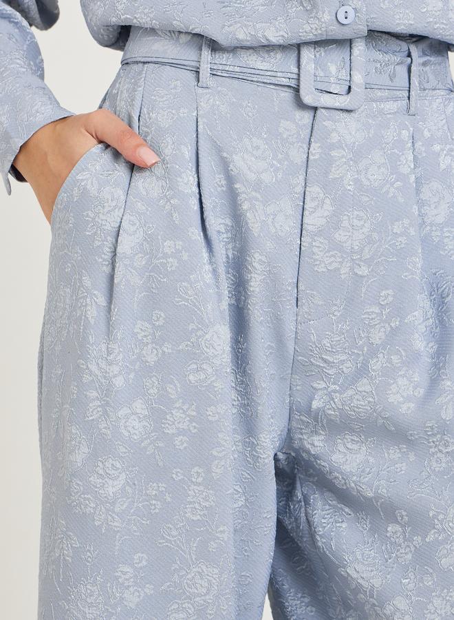 Styli Women Wide Leg Jacquard Pattern Belted Pants - Image 2